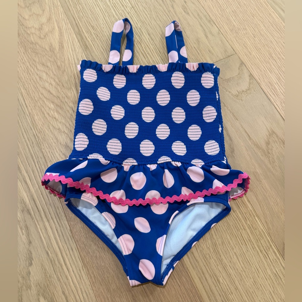 Girls Boden Peplum Smocked Swimsuit